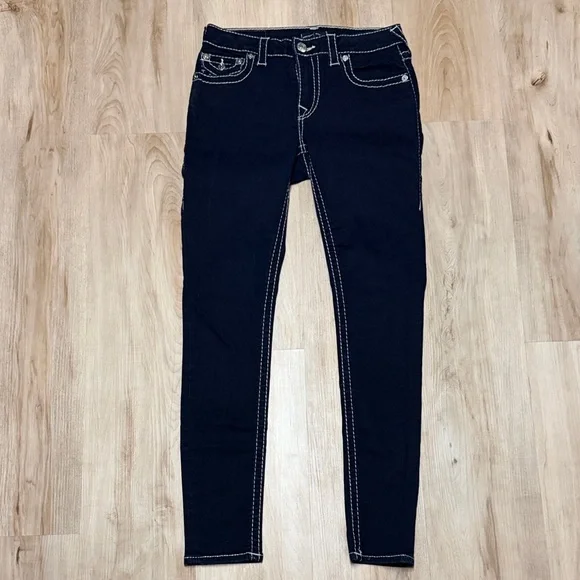 True Religion Black Skinny Jeans with Contrast White Stitching - Picture 9 of 10